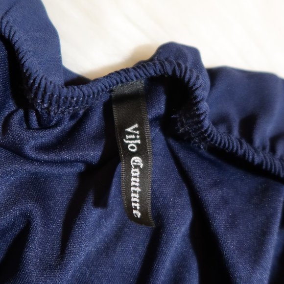 SOLD—- Blue Strapless Long Sleeve Dress - Picture 2 of 5